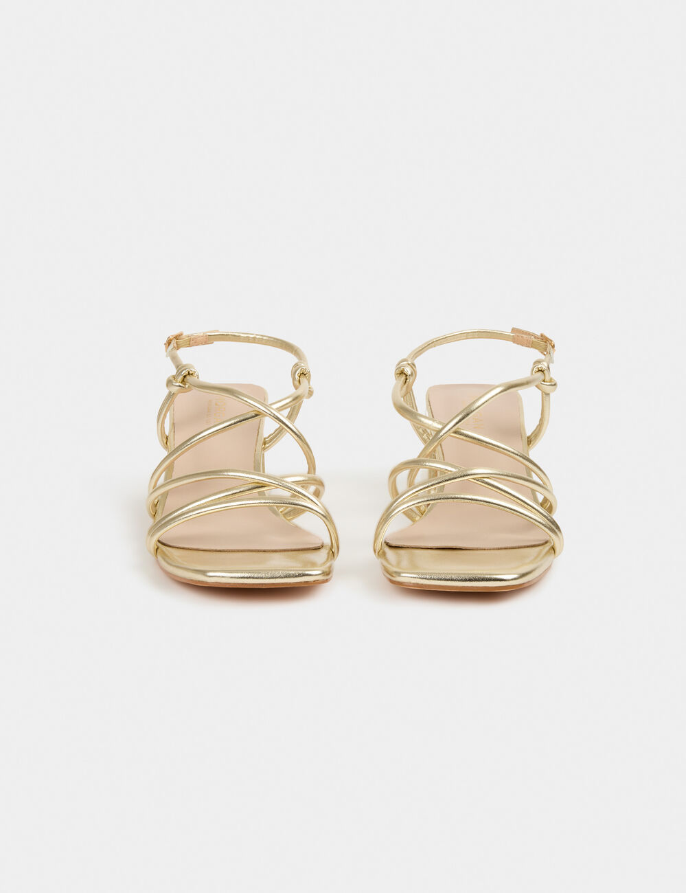 Sandales &agrave; talons carr&eacute;s dore femme
