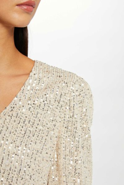 T-shirt manches longues à sequins champagne femme