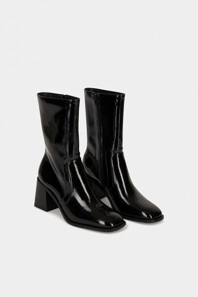 Bottines à talons vernies noir femme
