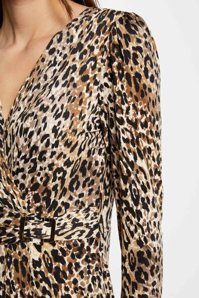 Robe midi ajustée imprimé léopard multico femme
