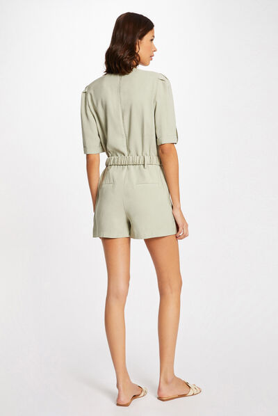 Combinaison droite ceinturée vert clair femme
