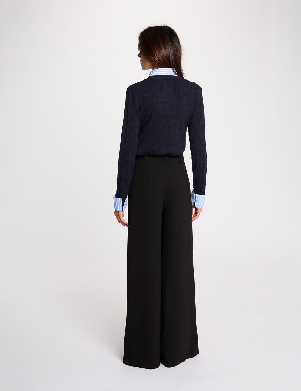 Pull col &agrave; revers bleu marine femme