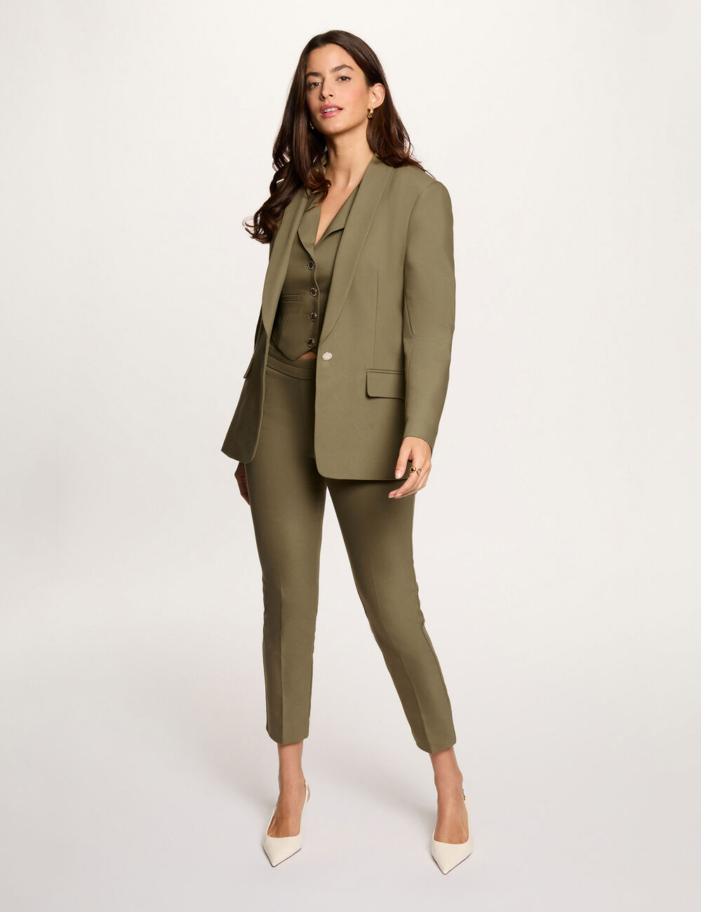 Pantalon cigarette 7/8&egrave;me vert kaki femme