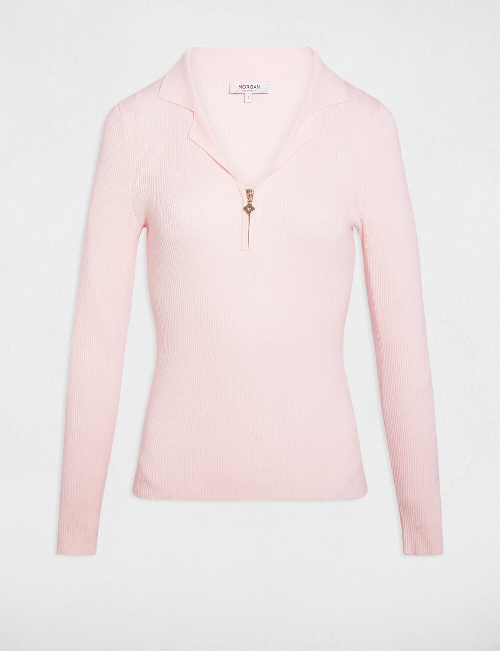 Pull ajust&eacute; col tailleur rose clair femme