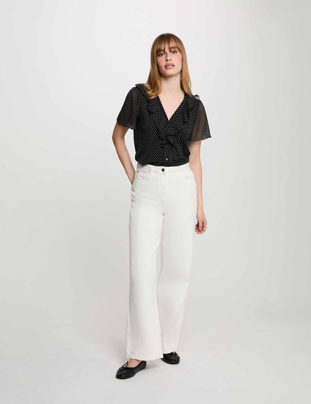 Chemise voile col v noir femme