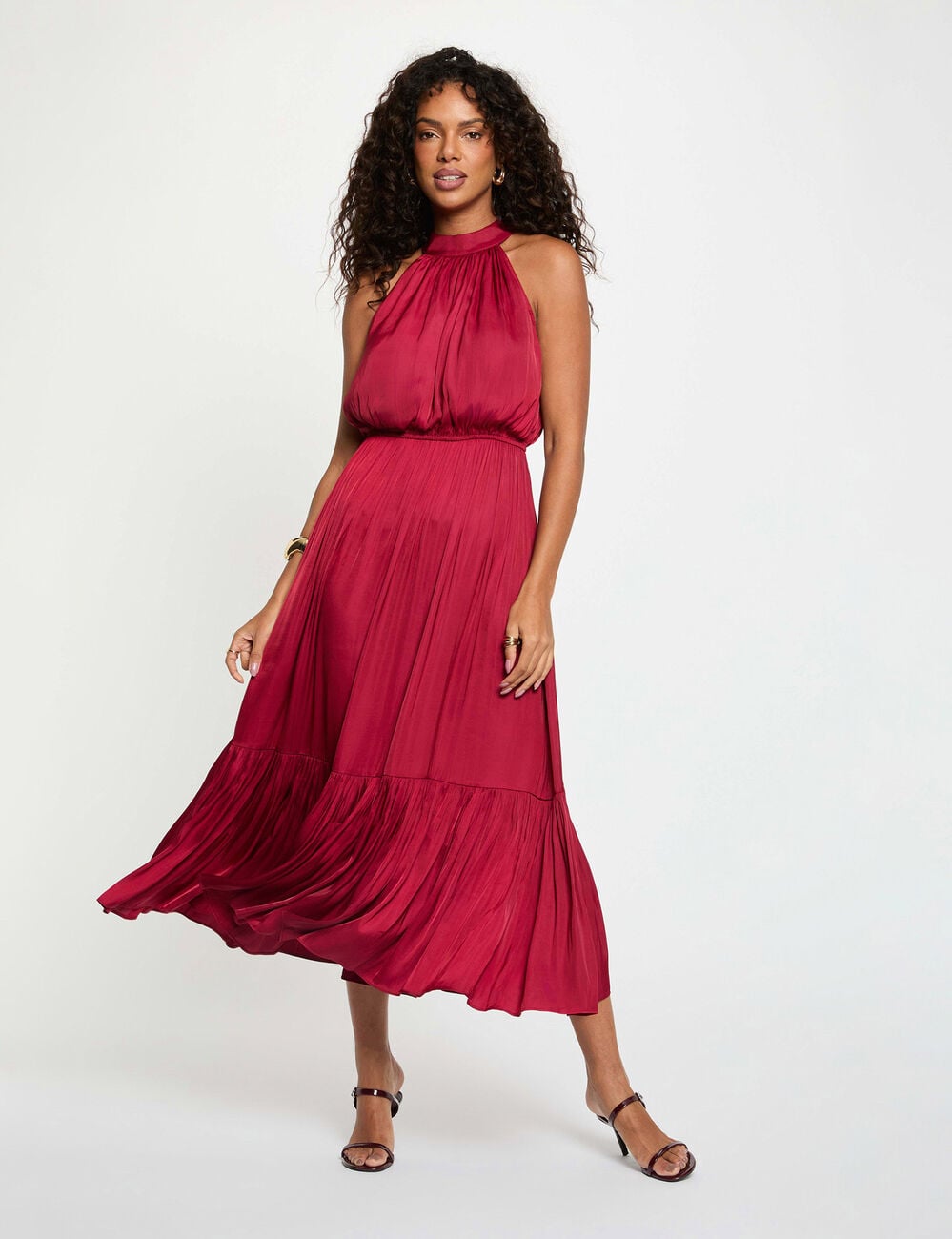 Robe longue col montant bordeaux femme