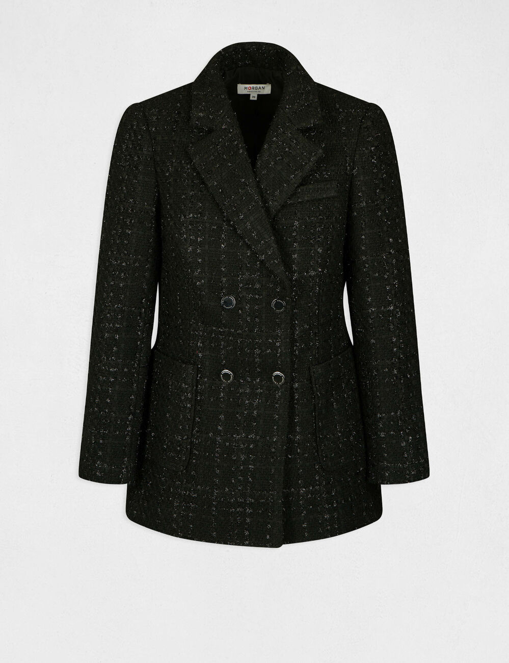 Veste cintrée avec fils métallisés noir femme