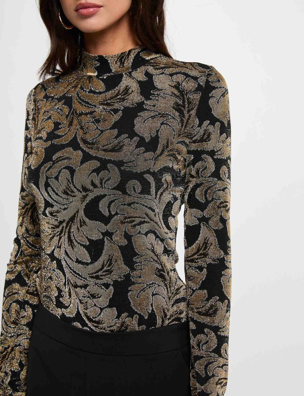 T-shirt col montant noir femme