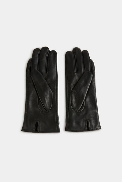 Gants en cuir avec ornements noir femme