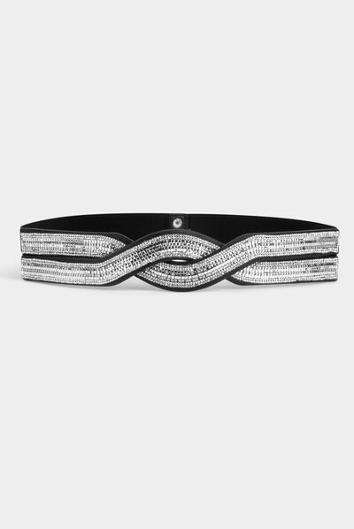 Ceinture élastiquée avec strass noir femme