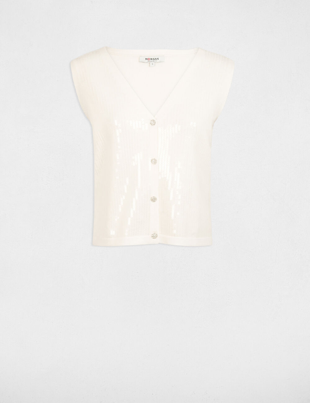 Gilet sans manches col v blanc femme