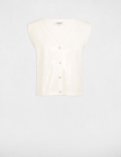 Gilet sans manches col v blanc femme