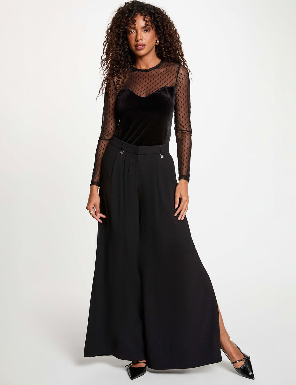 T-shirt velours avec transparence noir femme
