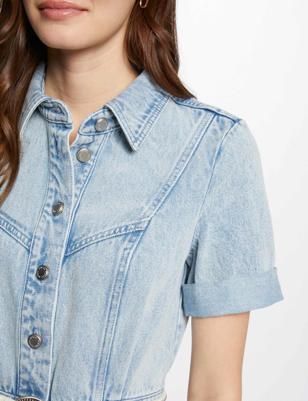 Robe courte boutonnée en jean jean bleached femme