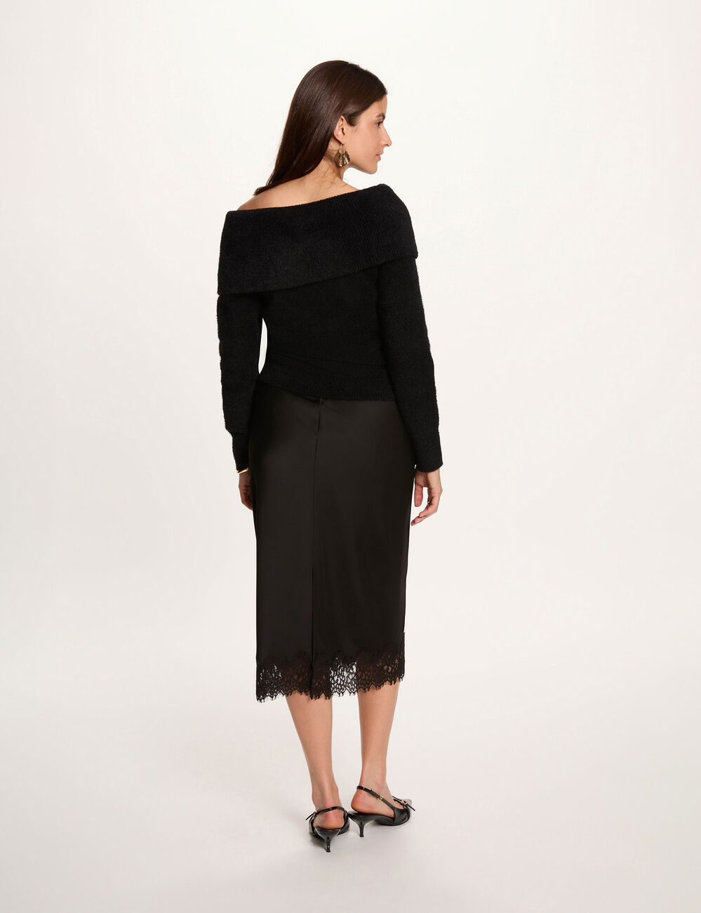 Pull col bardot noir femme