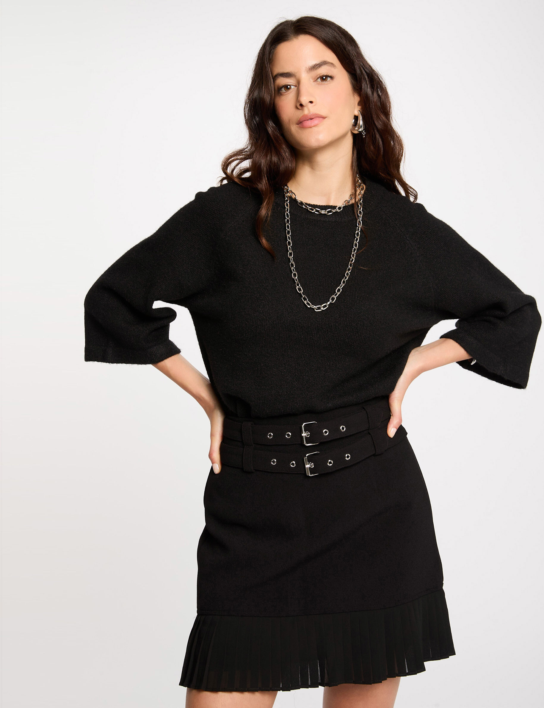 Jupe courte avec franges noir femme - Morgan - Modalova