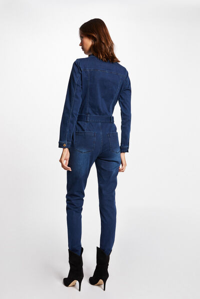 Combinaison ajustée ceinturée en jean indigo femme