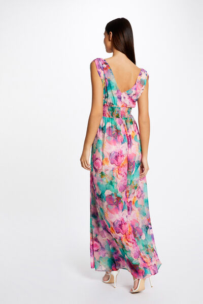 Robe longue cintr&eacute;e imprim&eacute; floral multico femme