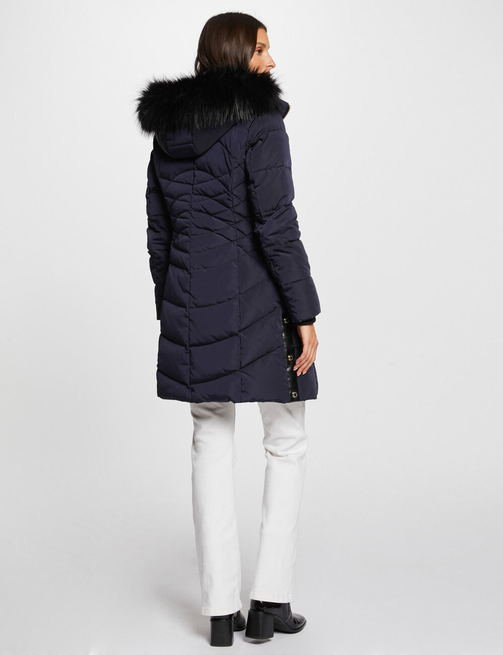 Doudoune longue &agrave; capuche marine femme
