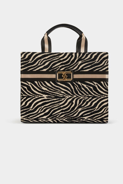 Sac cabas imprimé animalier noir femme