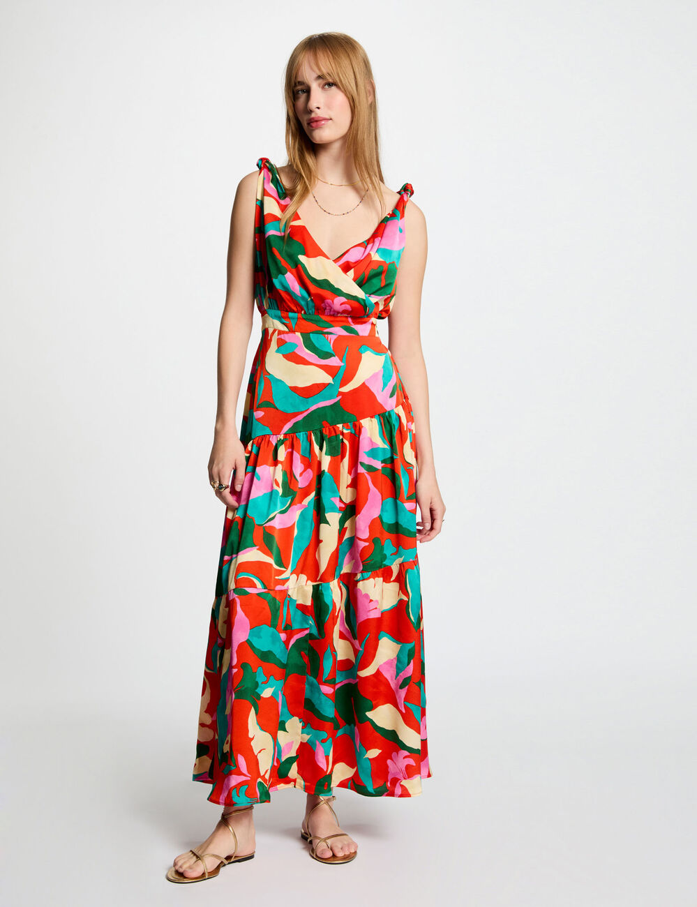 Robe longue droite imprim&eacute;e multicolore femme