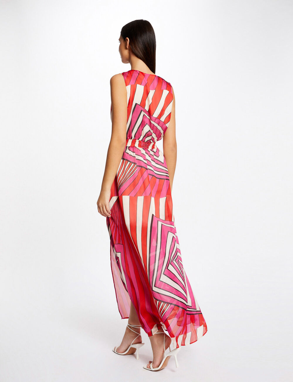 Robe longue cintr&eacute;e imprim&eacute; g&eacute;om&eacute;trique multico femme