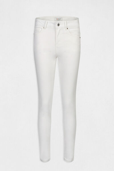 Jeans slim bandes bijoux ecru femme
