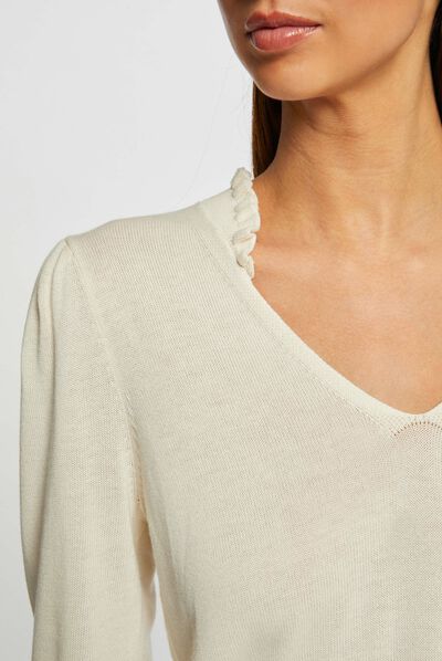 Pull manches longues avec volants ivoire femme