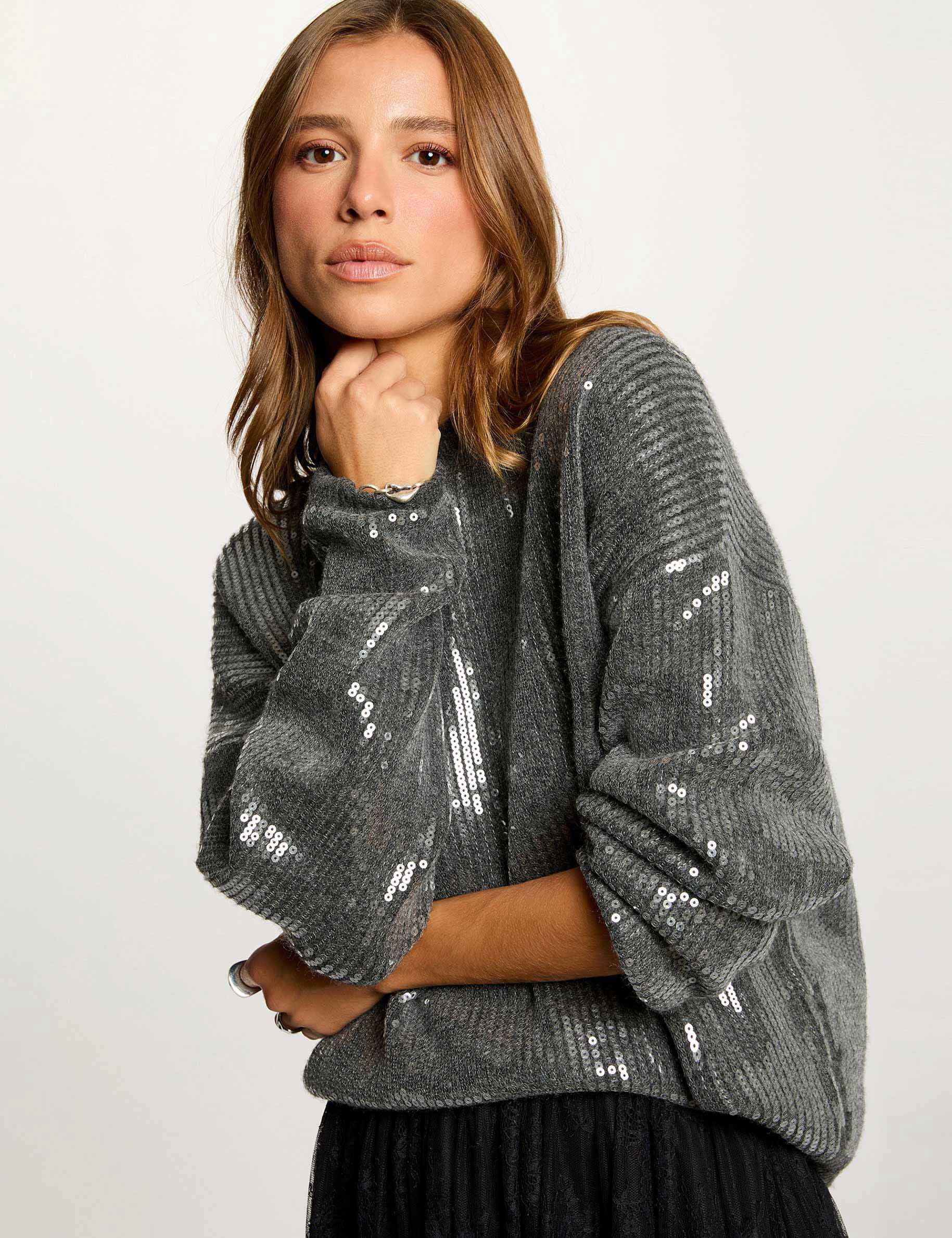 Pull sequins col rond femme - vue 2
