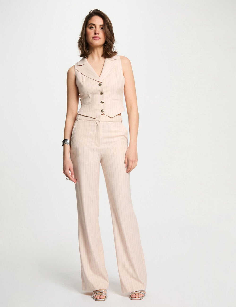 Veston sans manches rayé rose clair femme