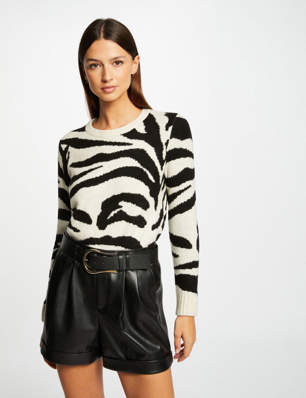 Short paperbag ceintur&eacute; simili cuir noir femme