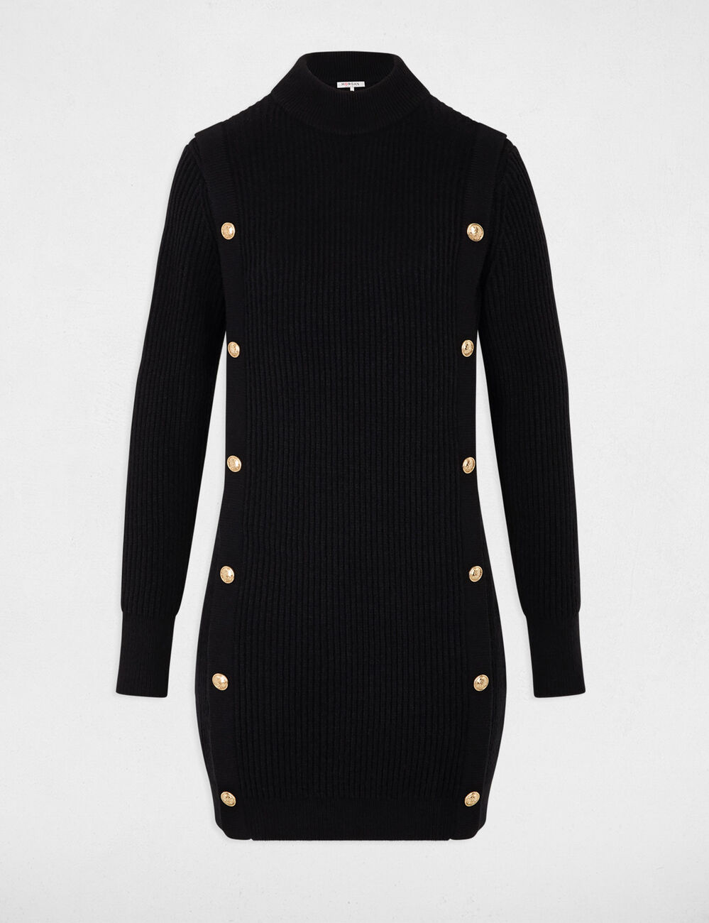 Robe tricot courte col rond noir femme