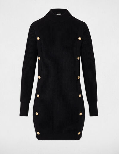 Robe tricot courte col rond noir femme