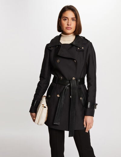 Trench d&eacute;tails simili cuir noir femme