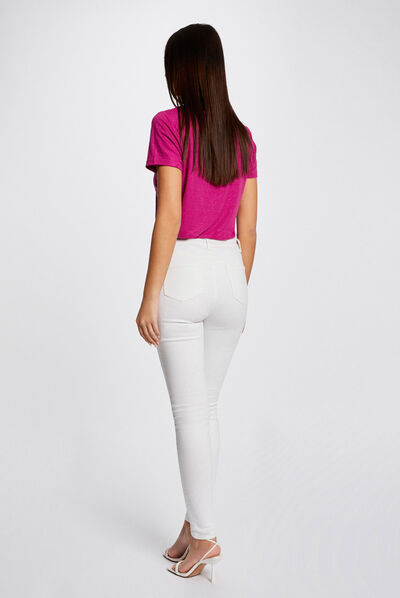 Pantalon skinny à ponts ecru femme