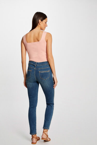 Jeans slim avec bandes strass jean stone femme