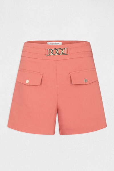 Short droit taille haute avec ornement rouille femme