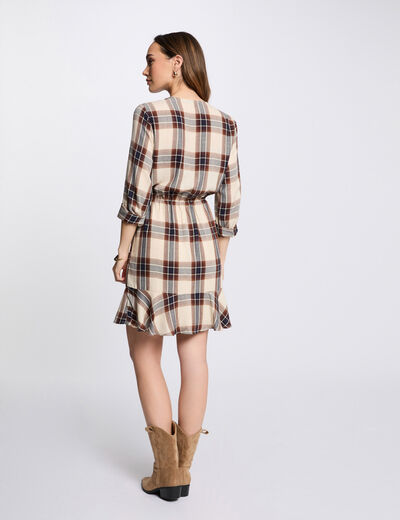 Robe portefeuille à carreaux multicolore femme