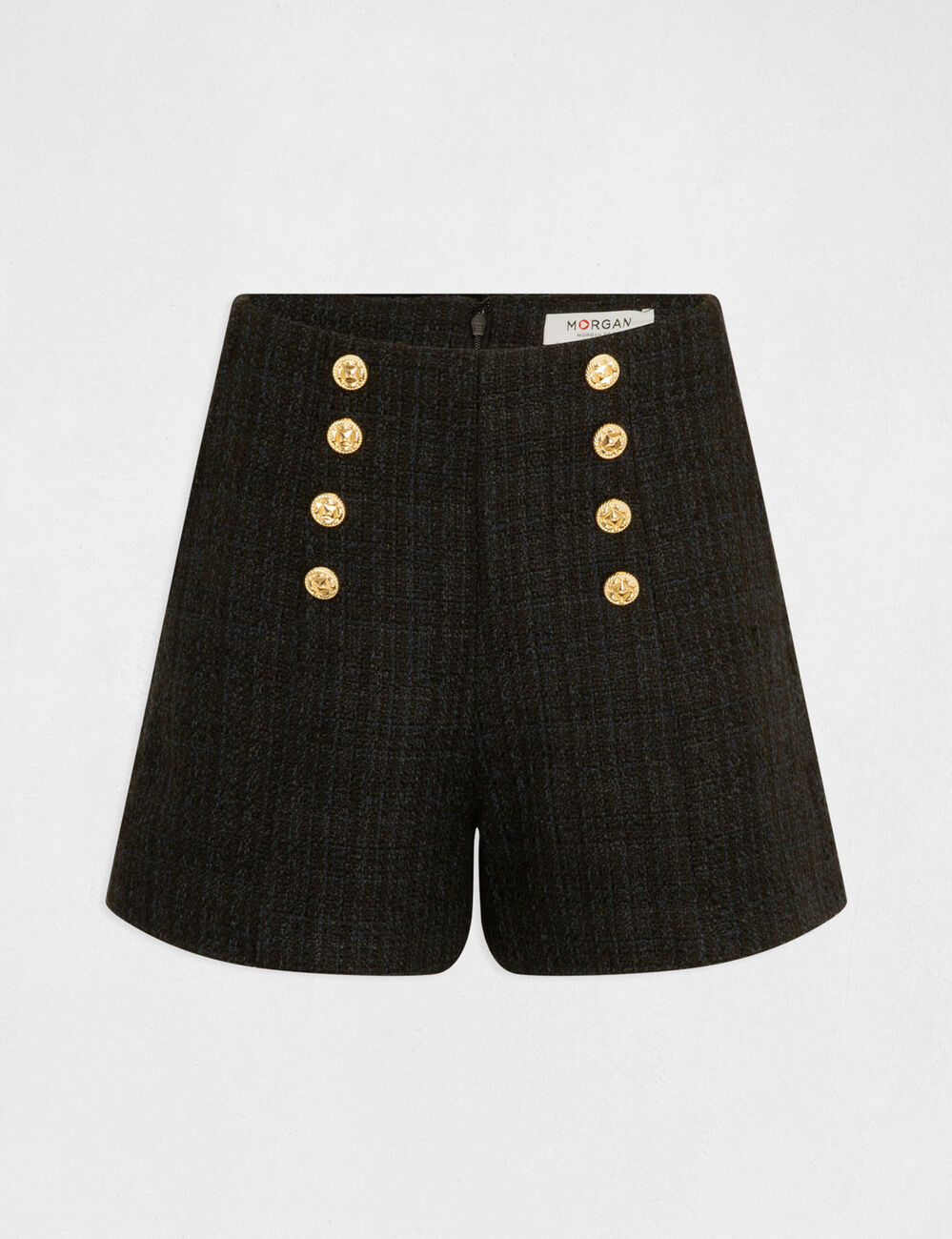 Short droit taille haute à pont marine femme