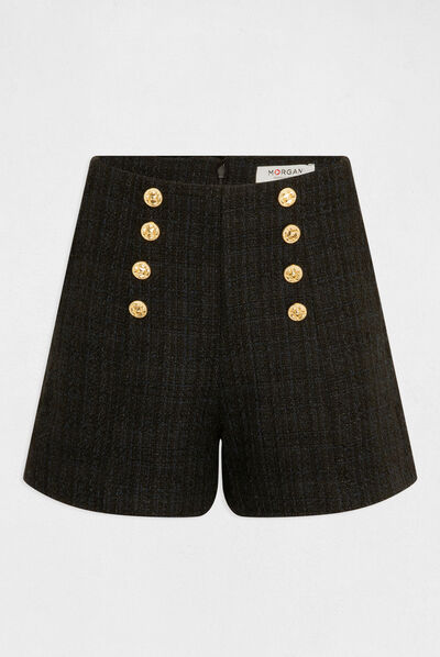 Short droit taille haute à pont marine femme