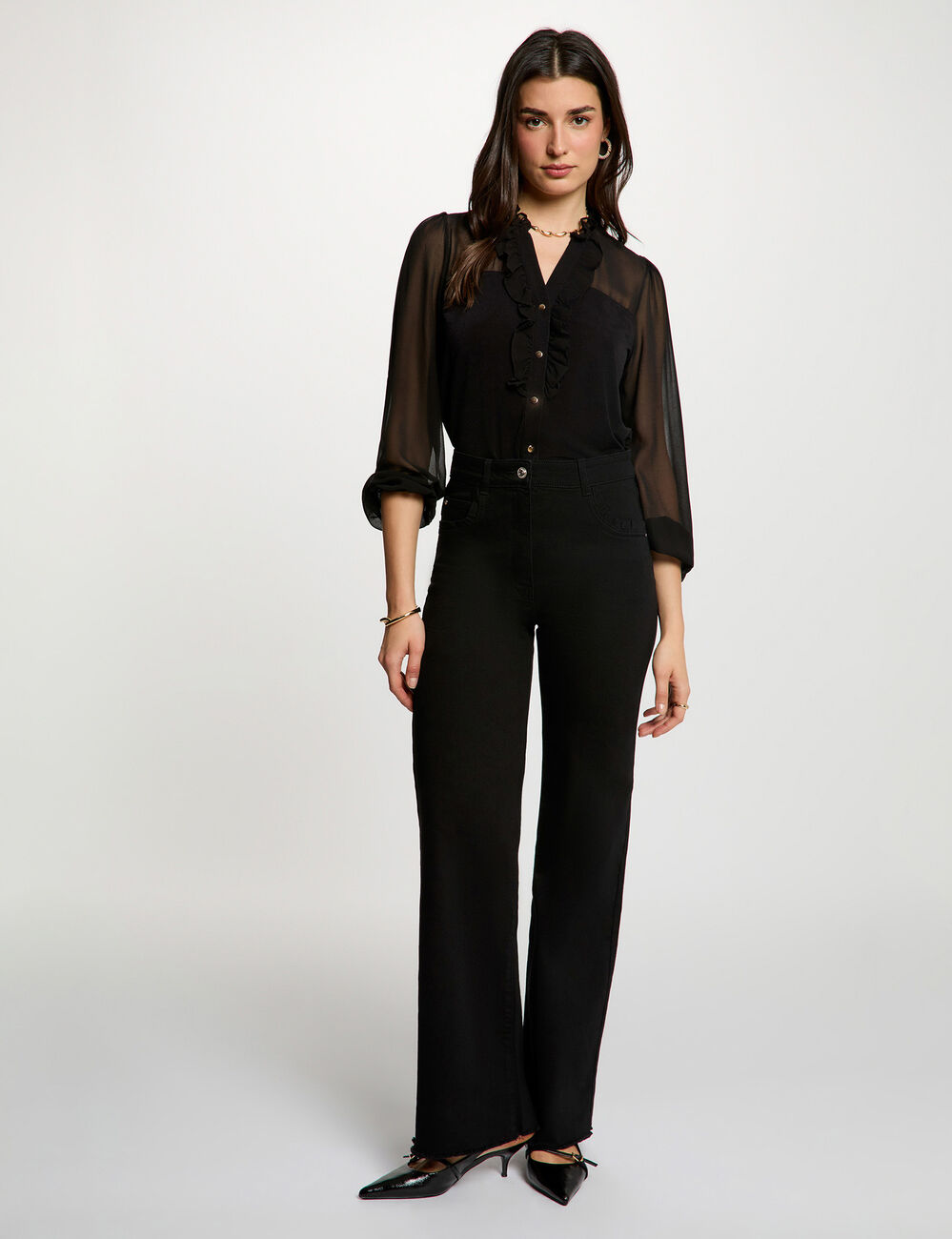 Chemise voile col v noir femme