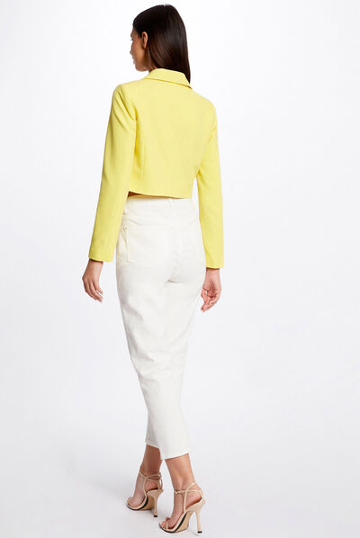 Veste courte droite boutonnée jaune moyen femme