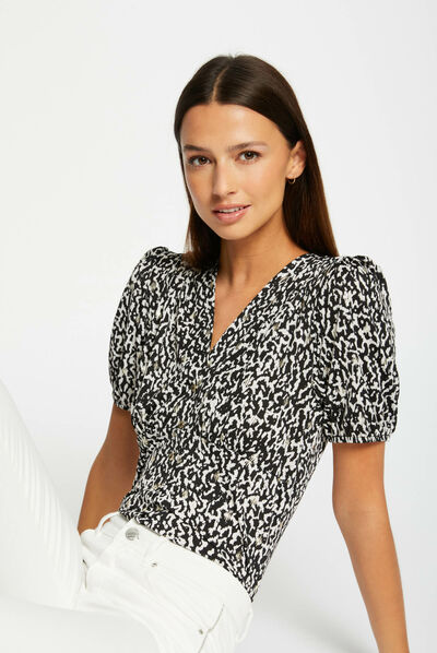 T-shirt à boutons imprimé animalier multico femme