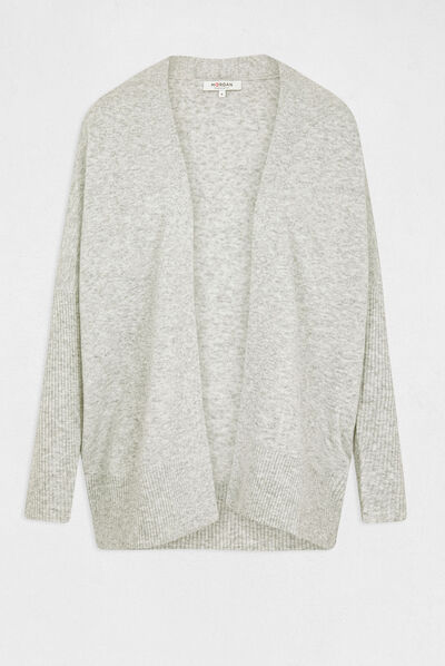 Gilet manches longues à col ouvert gris clair femme