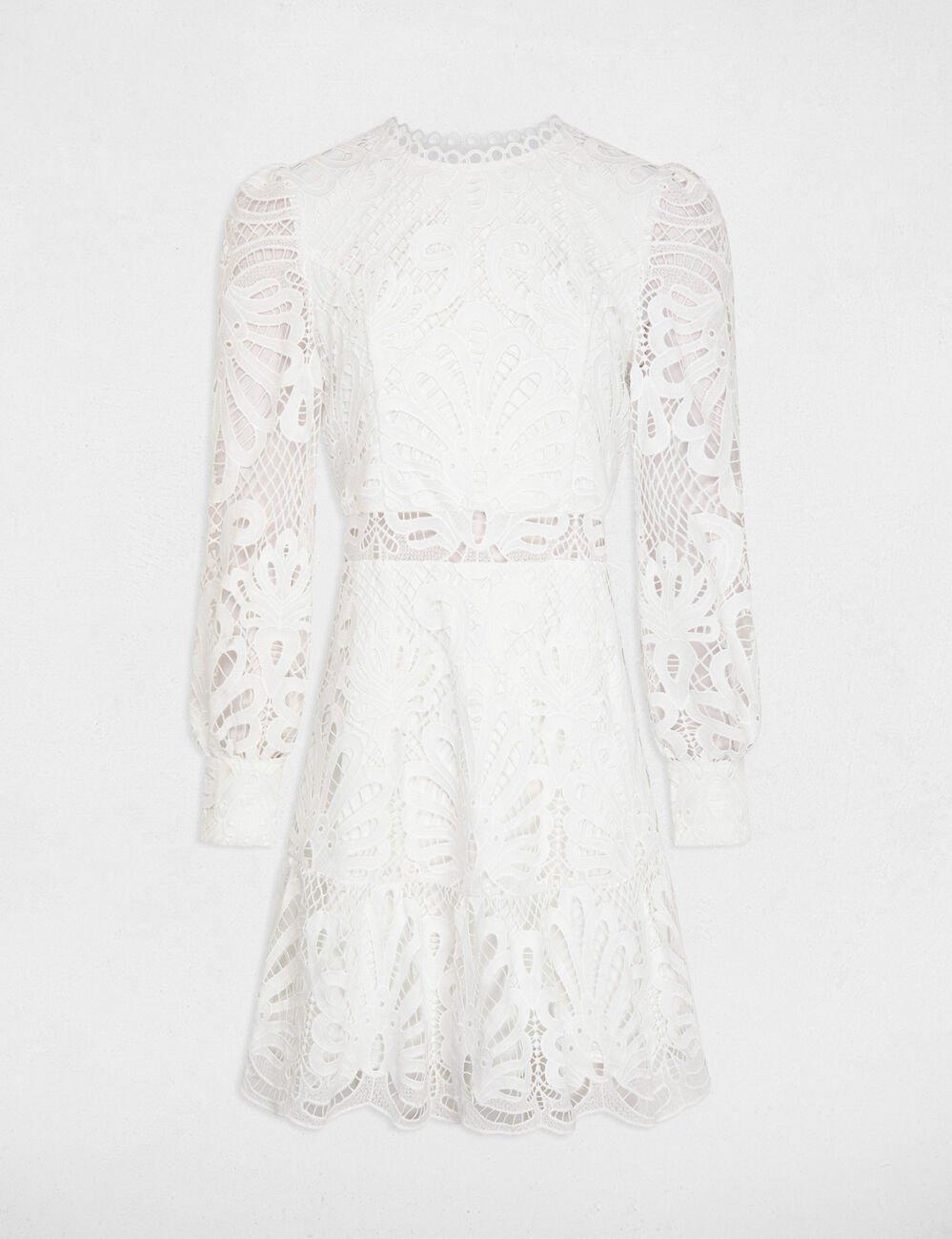 Robe trapèze en dentelle à volants ecru femme