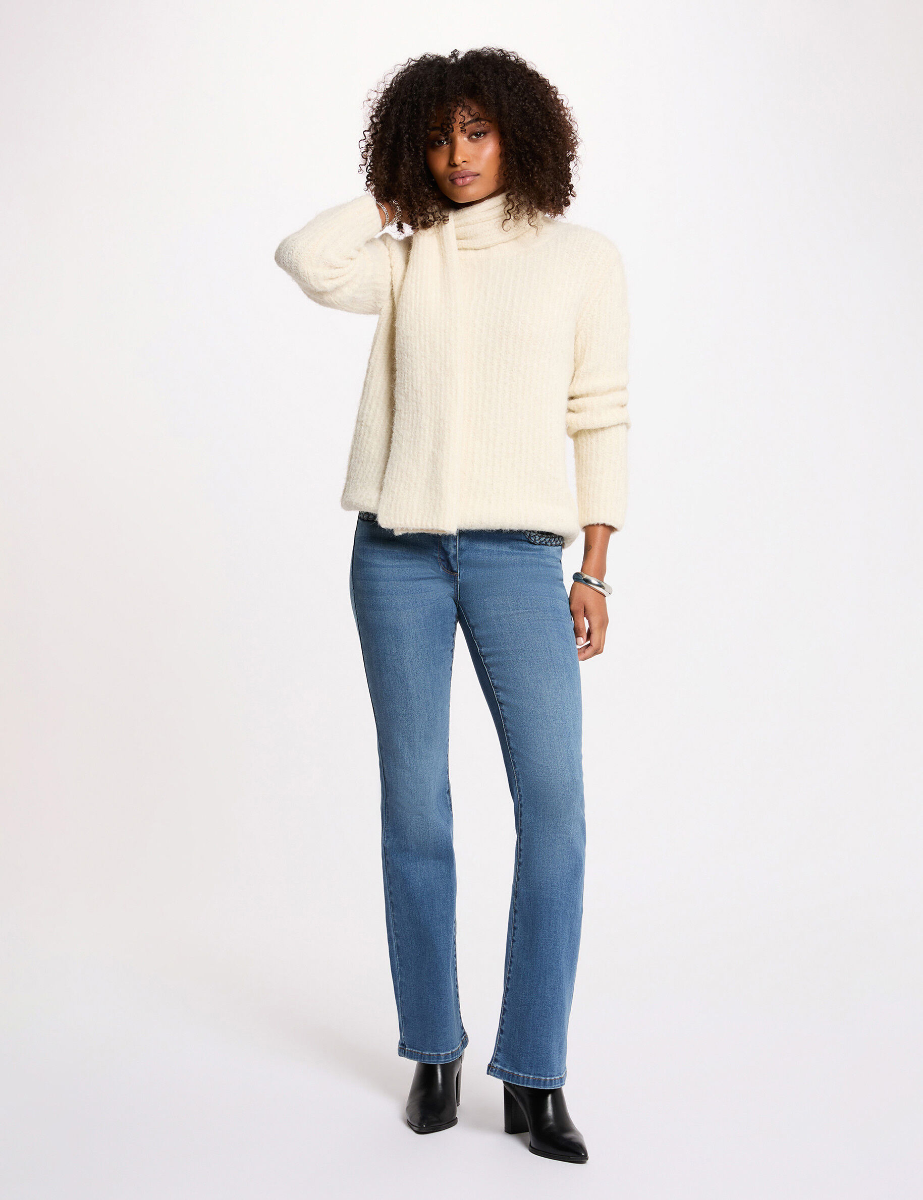 Jean bootcut tressé stone femme