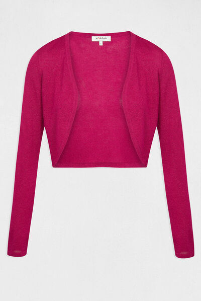 Gilet manches longues col ouvert rose fonce femme