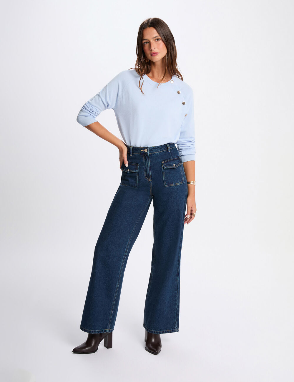 Pull fin ajust&eacute; bleu ciel femme
