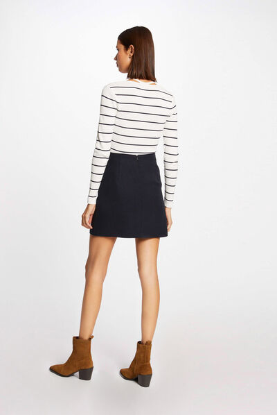 Pull manches longues à rayures ivoire femme