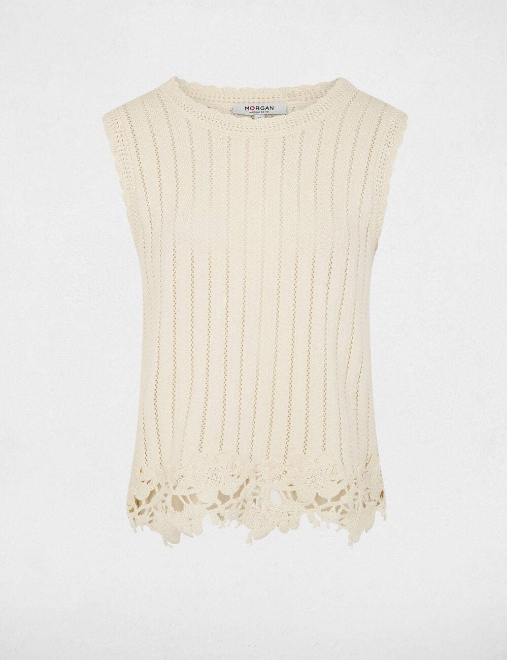 Top sans manches c&ocirc;tel&eacute; creme femme